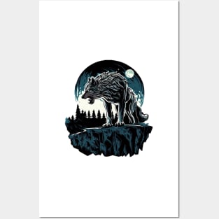 Majestic Wolf Under Moonlight Posters and Art